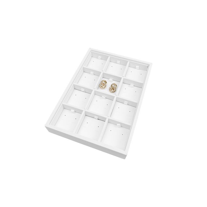 Bandeja expositora blanca de polipiel para joyería, bisutería y joyas BJP-PO-B