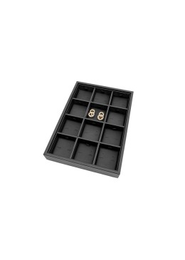 Bandeja expositora negra de polipiel para joyería, bisutería y joyas BJP-PO-N