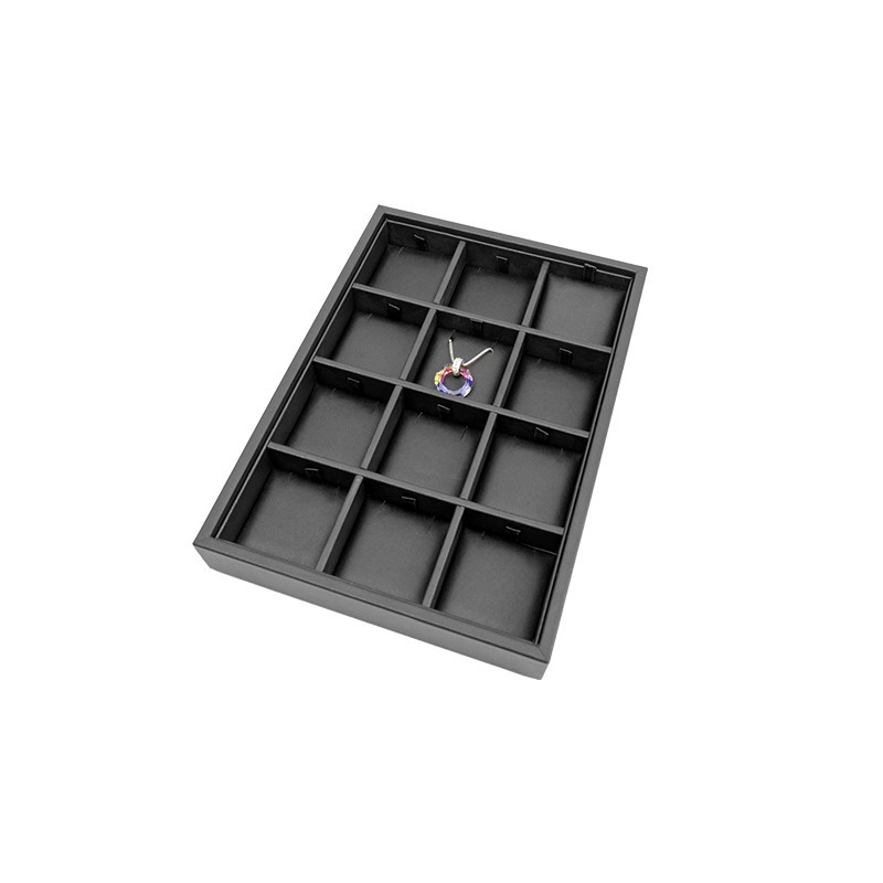 Bandeja expositora negra de polipiel para joyería, bisutería y joyas BJP-C-N