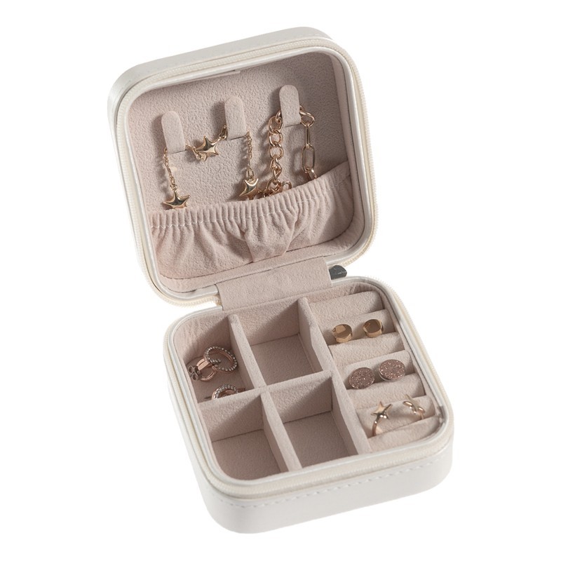 Joyero de viaje blanco para joyería, bisutería y joyas 100x100x55 mm JY-1-B