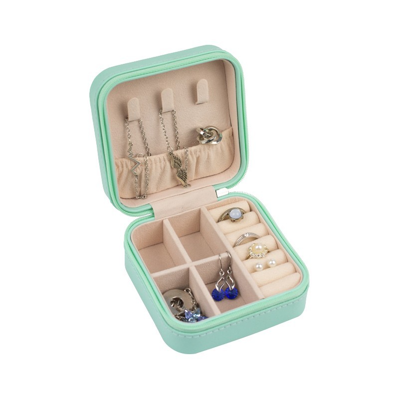 Joyero de viaje aguamarina para joyería, bisutería y joyas 100x100x55 mm JY-1-AQ