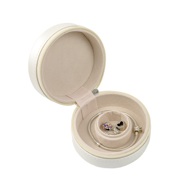 Joyero de viaje redondo blanco para joyería, bisutería y joyas 95x95x45 mm JY-2-B