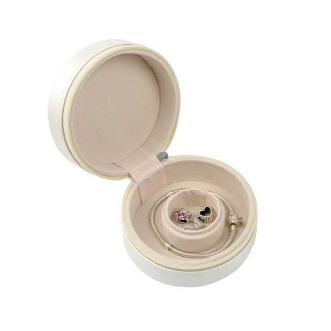 Round travel jewelry case, white 95 x 95 x 45 mm JY-2-B