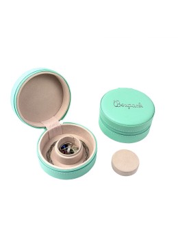 Joyero de viaje redondo aguamarina para joyería, bisutería y joyas 95x95x45 mm JY-2-AQ