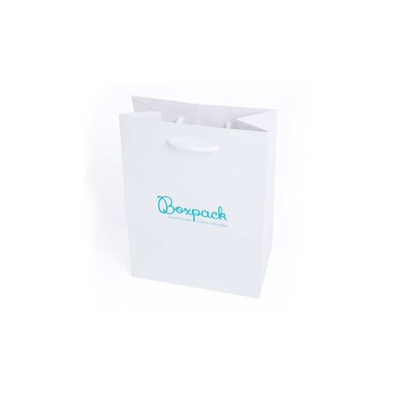 Bolsa de papel mate blanca asa blanca para joyería bisutería y relojería 180x250x100 mm B-L-B-B