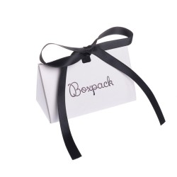 Caja de cartón blanca automontable con lazo satén negro para joyas bisutería y joyería 100x62x58 mm FL-1-B