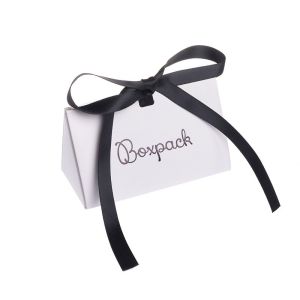 Caja de cartón blanca automontable con lazo satén negro para joyas bisutería y joyería 100x62x58 mm FL-1-B