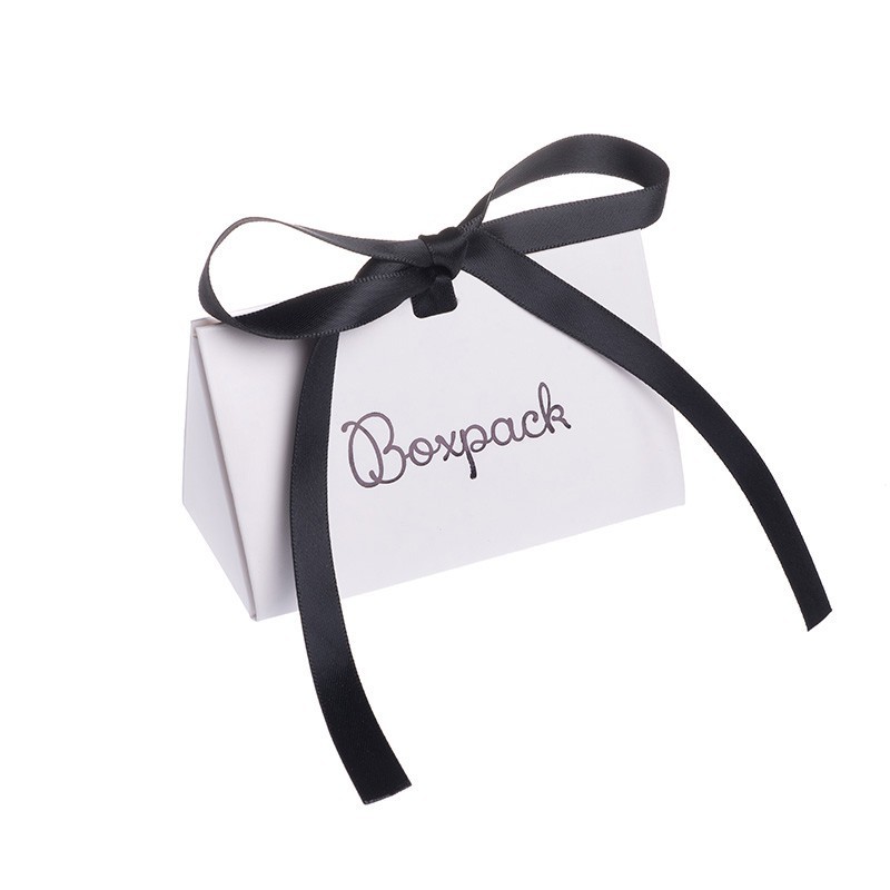 Caja de cartón blanca automontable con lazo satén negro para joyas bisutería y joyería 100x62x58 mm FL-1-B