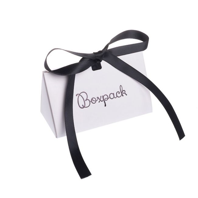 Caja de cartón blanca automontable con lazo satén negro para joyas bisutería y joyería 100x62x58 mm FL-1-B