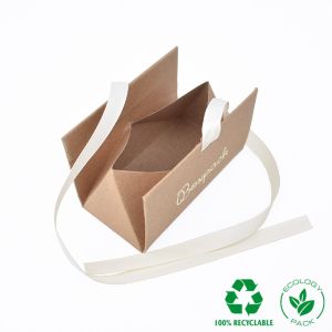 Caixa automontável em cartão kraft com laço de gorgorão creme 100 x 62 x 58 mm FL-1-K