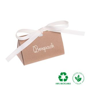 Écrin en carton à monter avec nœud en gros-grain crème pour bijoux, kraft 100 x 62 x 58 mm FL-1-K