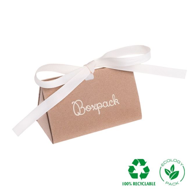 Caixa automontável em cartão kraft com laço de gorgorão creme 100 x 62 x 58 mm FL-1-K