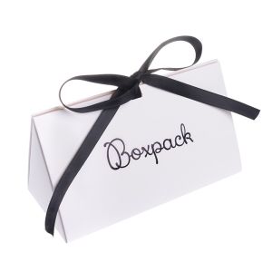 Caja de cartón blanca automontable con lazo satén negro para joyas bisutería y joyería 150x88x82 mm FL-2-B