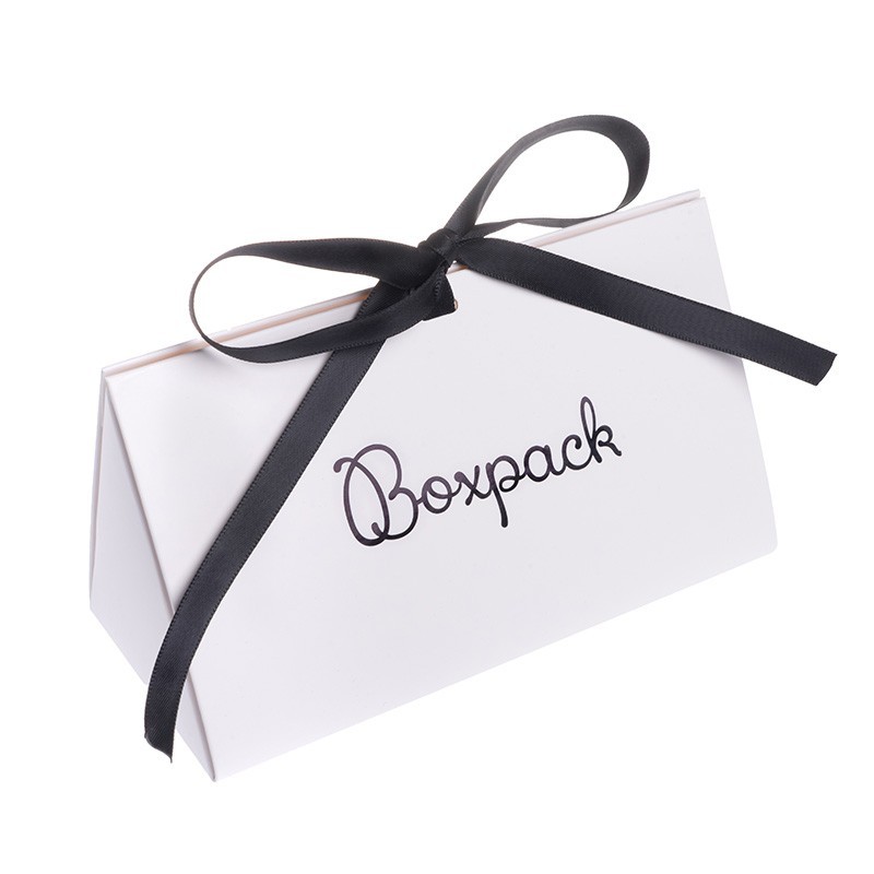 Caja de cartón blanca automontable con lazo satén negro para joyas bisutería y joyería 150x88x82 mm FL-2-B