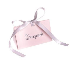 Caja de cartón rosa cuarzo automontable con lazo satén gris para joyas bisutería y joyería 100x62x58 mm FL-1-RC