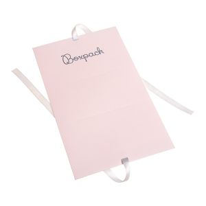 Caja de cartón rosa cuarzo automontable con lazo satén gris para joyas bisutería y joyería 150x88x82 mm FL-2-RC