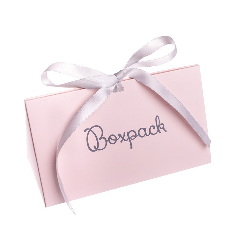 Caja de cartón rosa cuarzo automontable con lazo satén gris para joyas bisutería y joyería 150x88x82 mm FL-2-RC
