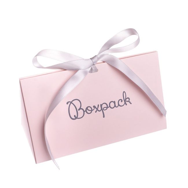 Caja de cartón rosa cuarzo automontable con lazo satén gris para joyas bisutería y joyería 150x88x82 mm FL-2-RC