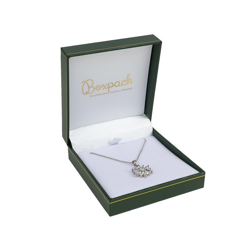 Estuche polipiel verde para colgante 87x91x30 mm. J-09-C-V