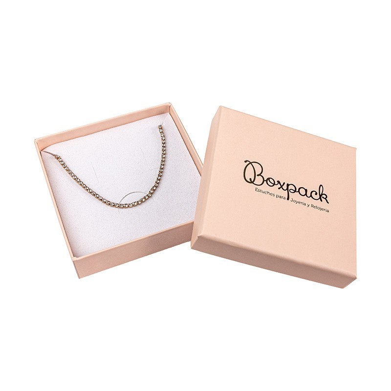 Caja de cartón para conjunto de colgante de joyería y bisutería 86x86x24 Mm color rosa cuarzo pi-80