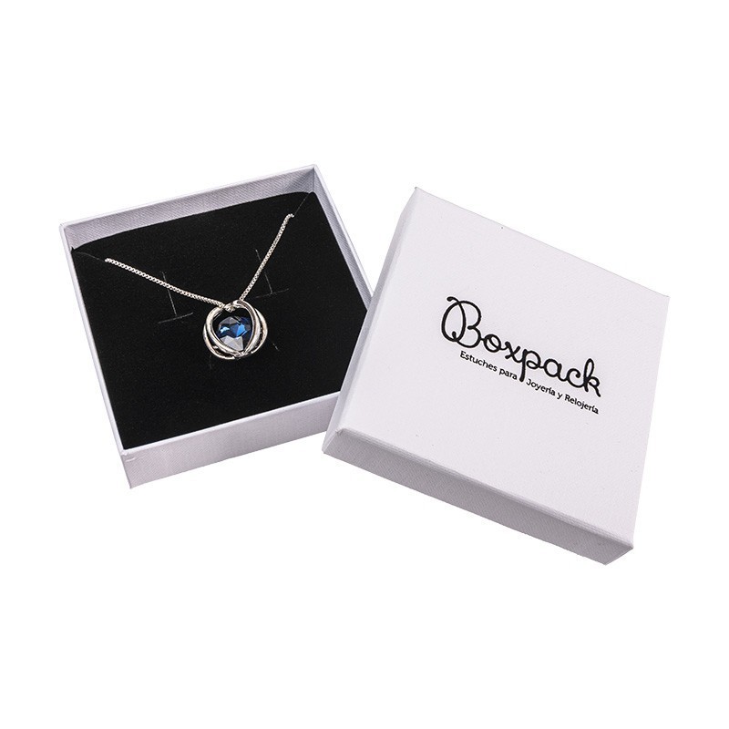 Caja de cartón para conjunto de colgante de joyería y bisutería 86x86x24 Mm color blanco texturizado  mp-80