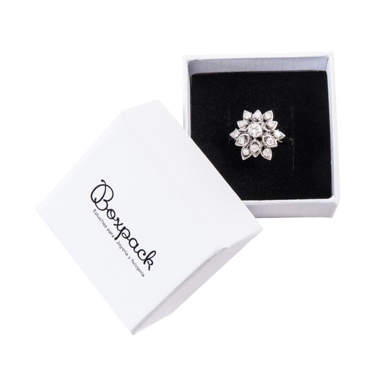 Caja de cartón para anillo o pendientes de joyería y bisutería color blanco texturizado mp-42