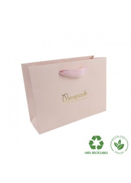 Bolsa de papel ecológica rosa cuarzo mate para joyería bisutería y relojería 200X150X70 mm E-B-MA-RC