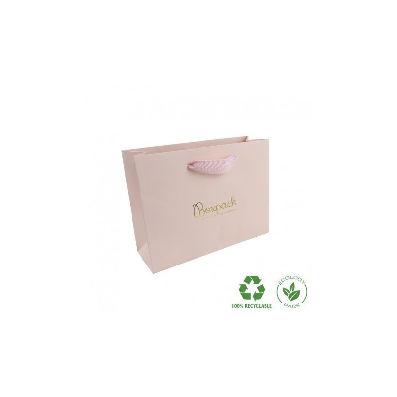 Bolsa de papel ecológica rosa cuarzo mate para joyería bisutería y relojería 200X150X70 mm E-B-MA-RC