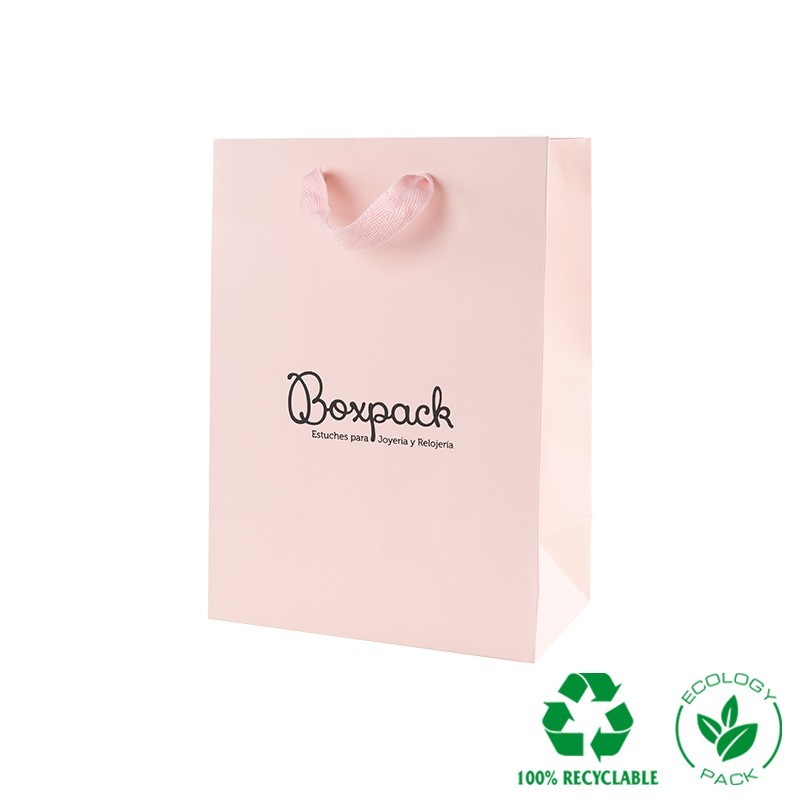 Bolsa de papel mate rosa cuarzo para joyería bisutería y relojería 180x250x100 mm E-B-L-RC