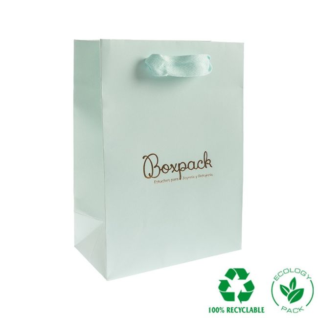 Saco de papel mate para joias e relógios, água-marinha 180 x 250 x 100 mm E-B-L-AQ