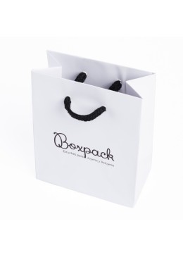Bolsa de papel mate blanca asa negra para joyería bisutería y relojería 120x150x65 mm B-M-B-N