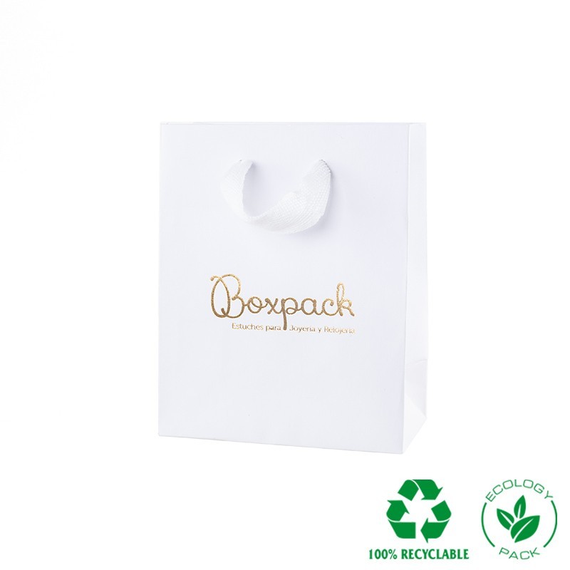 Bolsa de papel mate blanco para joyería bisutería y relojería 120x150x65 mm E-B-M-B