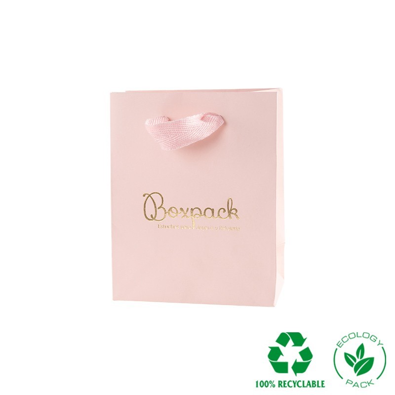Bolsa de papel mate rosa cuarzo para joyería bisutería y relojería 120x150x65 mm E-B-M-RC